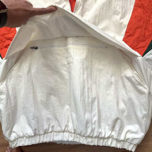 Vintage 90s Miami Hurricanes Majestic White Size XL Qtr Zip Hooded Puffer Jacket - Picture 5 of 9